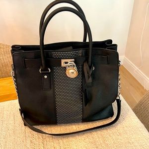 Michael Kors Handbag - black w/ silver studding and metal chain accent